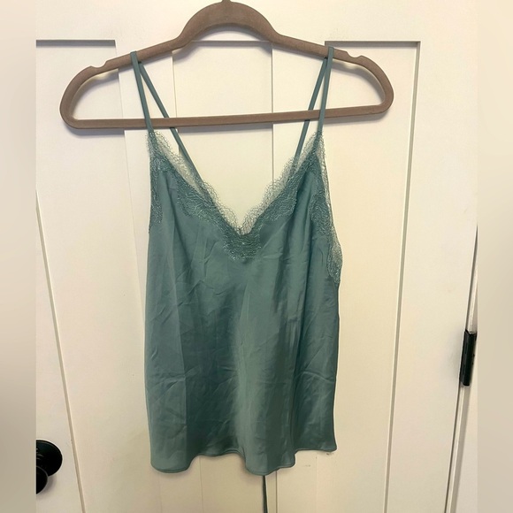 Victoria's Secret Other - Victoria’s Secret Light Green Silky Satin Tank Size Medium Lace Trim Tie back